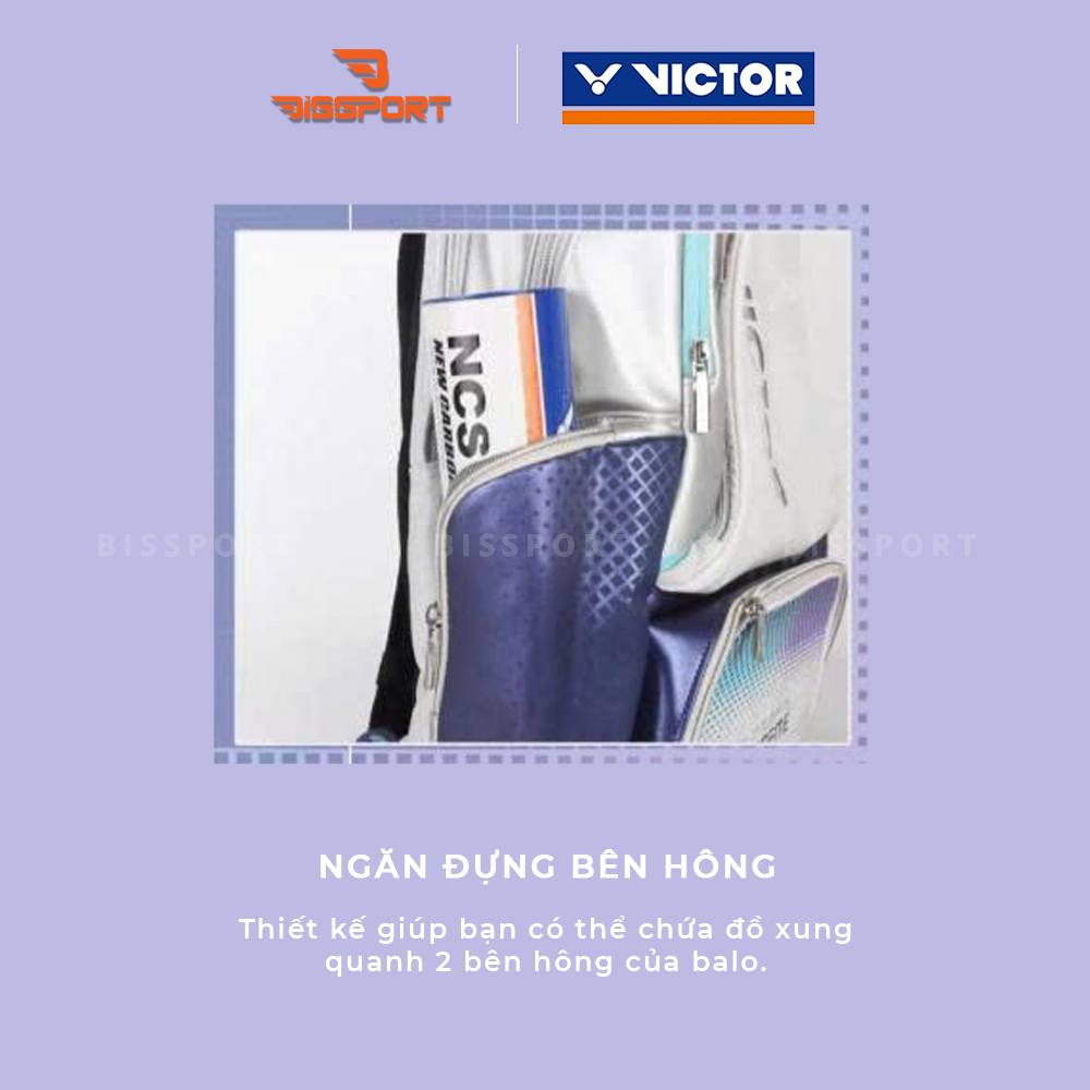 Balo Cầu Lông Victor BR9015 Chính Hãng - Trắng Tím - Tiện Dụng - Chắc Chắn - Nhẹ - Ổn Định - Có Ngắn Đựng Vợt Riêng